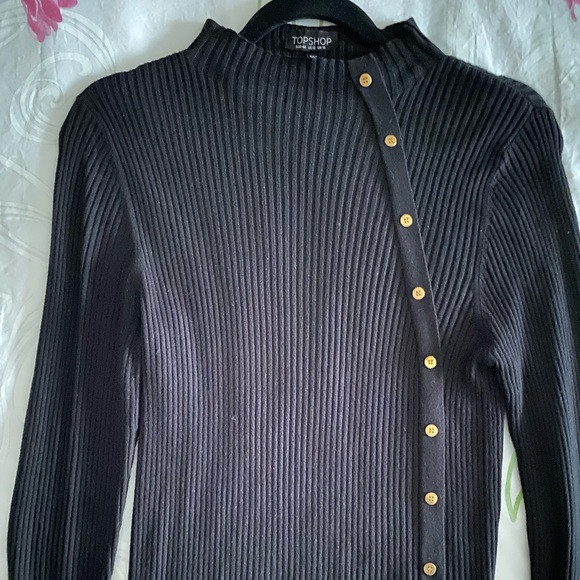 Topshop black mock neck turtle neck gold buttons - Picture 1 of 4
